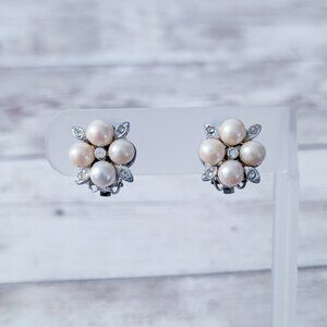 Vintage Clip On Earrings Faux Pearl Quad - Condition Issues
